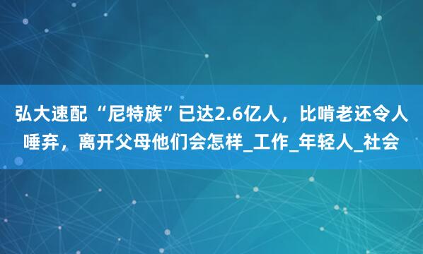 弘大速配 “尼特族”已达2.6亿人，比啃老还令人唾弃，离开父母他们会怎样_工作_年轻人_社会
