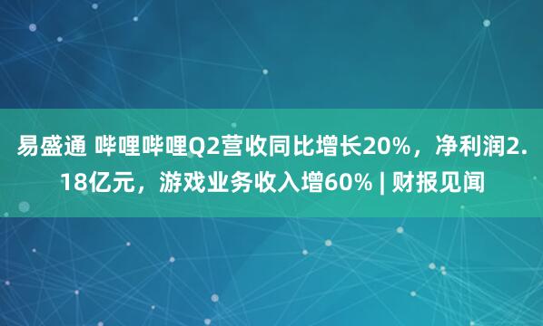 易盛通 哔哩哔哩Q2营收同比增长20%，净利润2.18亿元，游戏业务收入增60% | 财报见闻