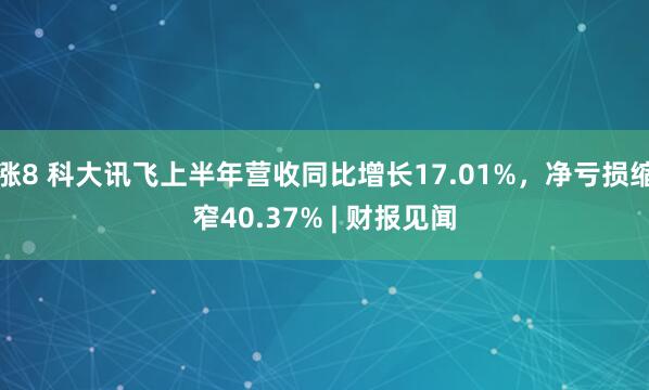 涨8 科大讯飞上半年营收同比增长17.01%，净亏损缩窄40.37% | 财报见闻
