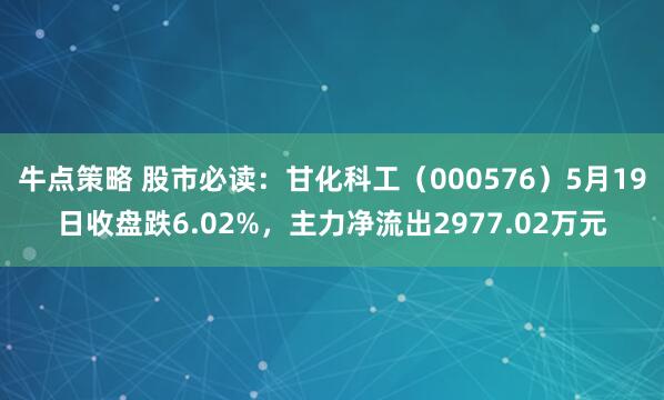 牛点策略 股市必读：甘化科工（000576）5月19日收盘跌6.02%，主力净流出2977.02万元